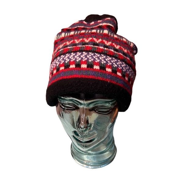 Vtg Poppy Gale Turtle Fur Wool Blend Nordic Multicolored Lined Winter Hat Beanie - Picture 6 of 10